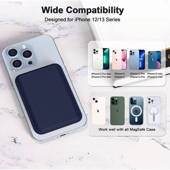 Magnetic Wallet Card Holder For iPhone with MagSafe Case, Navy Blue/ Black Color - Picture 4 of 9